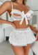 Women Sexy Lace Lace Trim Underwire Hollow Out Three Piece Set