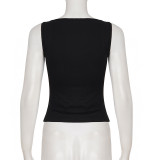 Women Street Sexy Casual Beaded Tank Top & Shorts Two-Piece Set