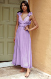 Women Summer Chiffon Flower Pleated Backless Criss Cross Lace-Up Dress