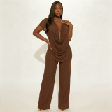 Spring Summer Women Mesh Deep V-Neck Top High Waist Bell Bottom Pants Two-Piece Set