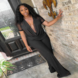 Spring Summer Women Mesh Deep V-Neck Top High Waist Bell Bottom Pants Two-Piece Set