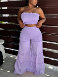 Women Strapless Ruffled Top Wide Leg Pants Casual Two-Piece Set