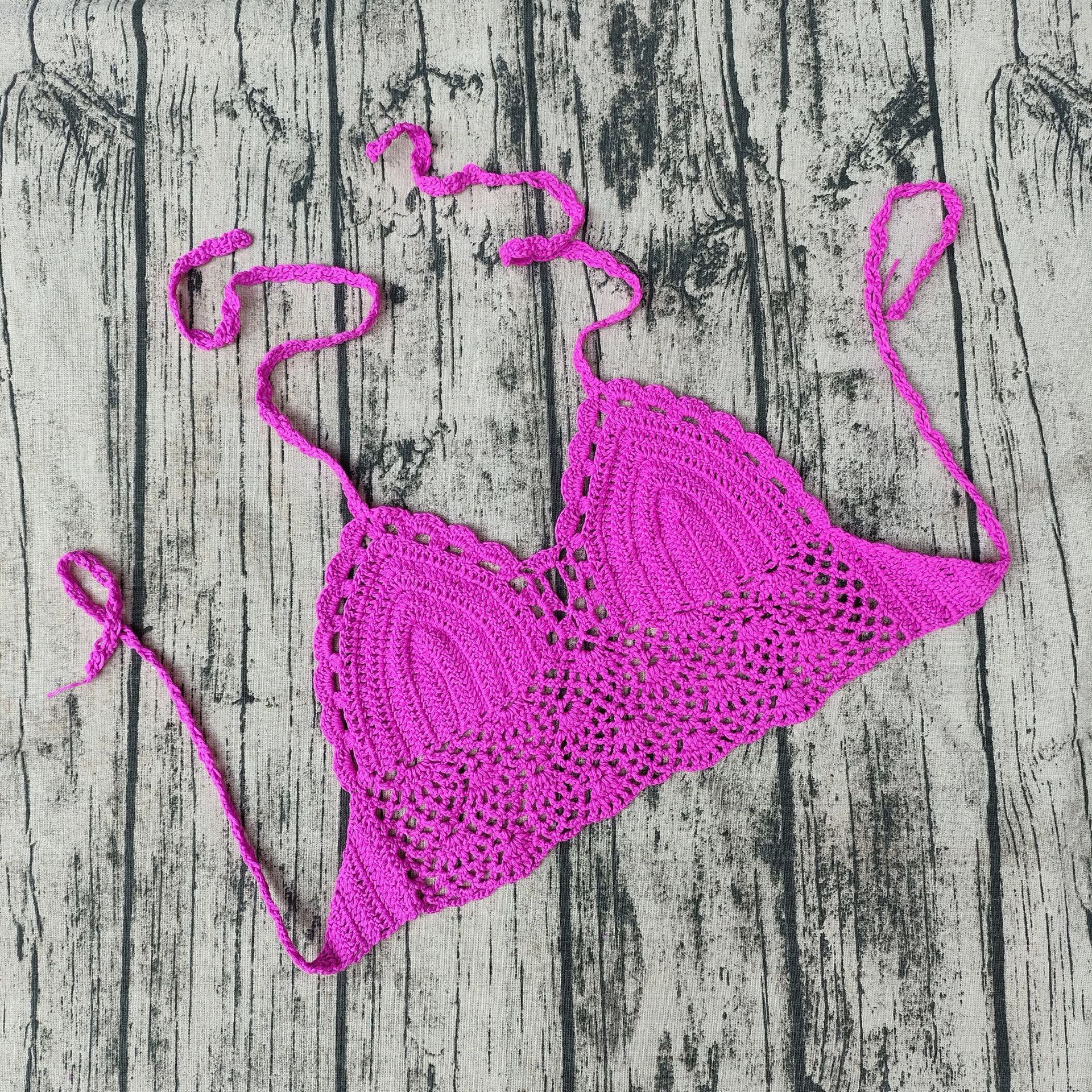 Padded Lined Crochet Bikini Top for Summer Beachwear