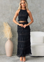 Women Spring Summer Sleeveless Chiffon Top and Skirt Two Piece Set