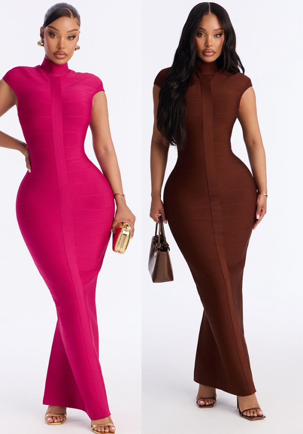 Women Summer Stand Collar Bandage Dress