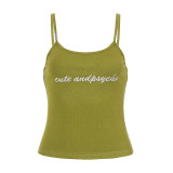 Women Color Block Letter Print Camisole Holidays Sexy Tank Top