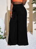 Women High Waist Drawstring Loose Pleated Casual Wide Leg Pants
