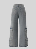 Women Ripped Cargo Denim Wide Leg Long Pants