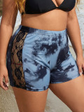 Women Sexy Tie Dye Printed Lace Patchwork See-Through Casual Sports Shorts