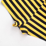 Women Sexy Striped Printed Halter Neck Crop Top Shorts Three-Piece Set