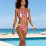 Women Fashion Lace-Up Halter Neck Knitting Two-Piece Crochet Bikini Swimsuit