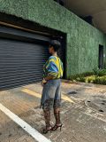 Street Fake Two-Piece Camouflage Patchwork Ripped Seven-Point Denim Shorts