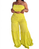 Women Strapless Ruffled Top Wide Leg Pants Casual Two-Piece Set