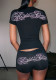 Women Print Summer Short Sleeve T-Shirt + Shorts Two Piece Set