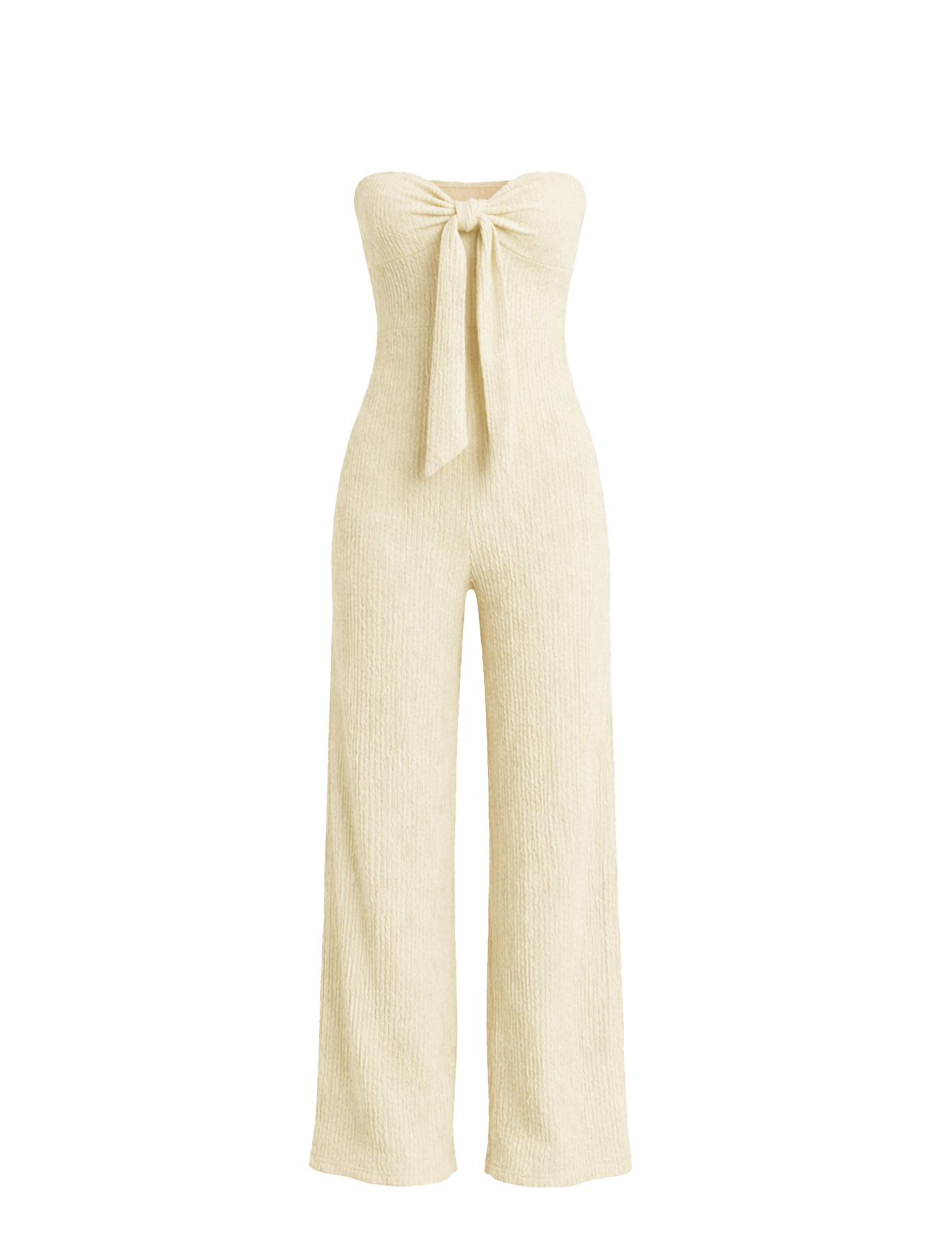 Textured Bow Strapless Wide Leg Jumpsuit for Holidays