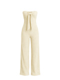 Holidays Women Bow Strapless Textured Wide Leg Jumpsuit