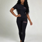 Women Pleated Round Neck Short Sleeve Top and Pant Two Piece Set