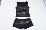 Women Street Sexy Casual Beaded Tank Top & Shorts Two-Piece Set