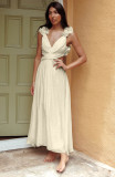Women Summer Chiffon Flower Pleated Backless Criss Cross Lace-Up Dress
