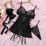Women Sexy Lace Patchwork Mesh Bodysuit With Fishnet Stockings Lingerie