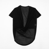 Spring Summer Women Mesh Deep V-Neck Top High Waist Bell Bottom Pants Two-Piece Set