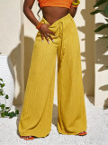 Women High Waist Drawstring Loose Pleated Casual Wide Leg Pants