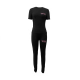 Women Pleated Round Neck Short Sleeve Top and Pant Two Piece Set
