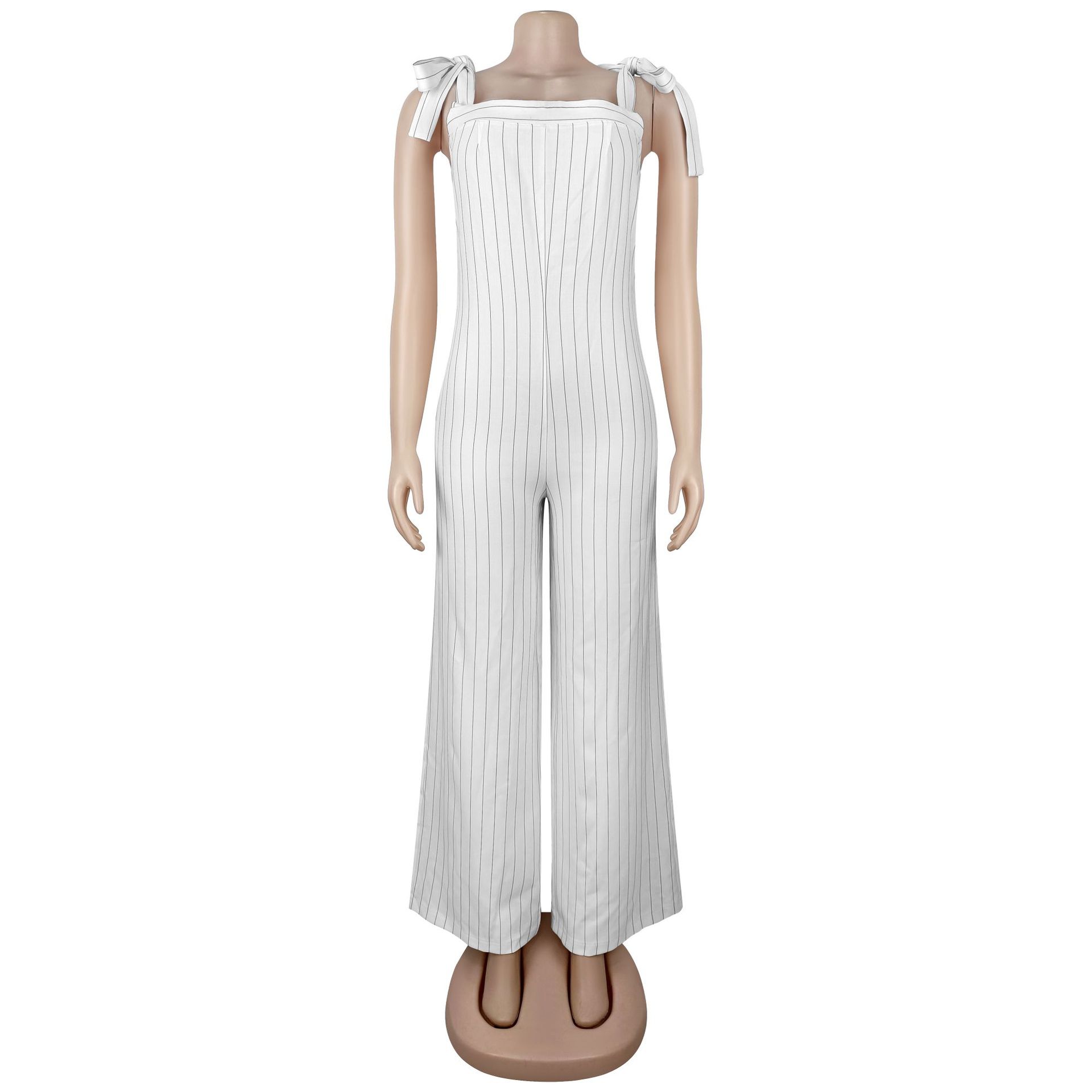Striped Strap Wide Leg Jumpsuit for Casual Wear