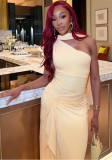 Women Chic Slash Shoulder Sleeveless Solid Color Slim Fit Bodycon Dress