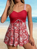 Women Summer Plus Size Halter Neck Square Leg Skirted Two-Piece Tankini Swimwear
