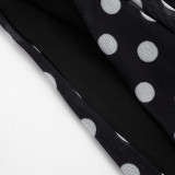 Women Color Block Polka Dot Print Lace-Up Off Shoulder Top and Shorts Two Piece Set