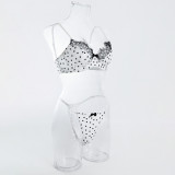 Women French Polka Dot Lace Lingerie Two Piece Set