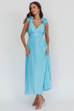 Women Summer Chiffon Flower Pleated Backless Criss Cross Lace-Up Dress