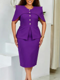 Women Chic Buttoned Bodycon OL Fake Two-Piece Plus Size African Cloak Dress