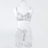 Women French Polka Dot Lace Lingerie Two Piece Set
