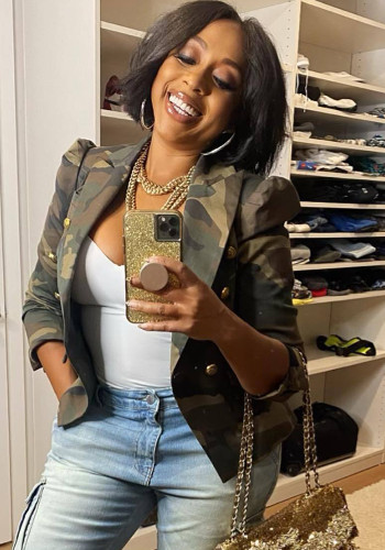 Women Casual Fashion Camouflage Print Blazer Coat