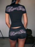 Women Print Summer Short Sleeve T-Shirt + Shorts Two Piece Set