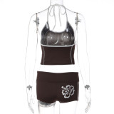 Women Print Yoga Underwear Tank Top Shorts Fitness Two Piece Set