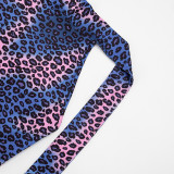 Women Tie Dye Leopard Print Halter Neck Lace-Up Backless Cropped Jumpsuit