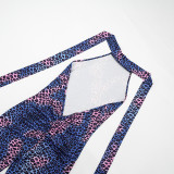 Women Tie Dye Leopard Print Halter Neck Lace-Up Backless Cropped Jumpsuit