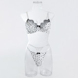 Women French Polka Dot Lace Lingerie Two Piece Set