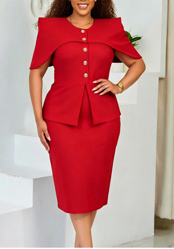 Women Chic Buttoned Bodycon OL Fake Two-Piece Plus Size African Cloak Dress