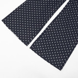 Women Mesh See-Through Polka Dot Print Long Sleeve Top and Long Pants Two Piece Set