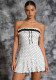 Women Elegant Polka Dot Slim Waist Strapless Patchwork Lace Short Dress