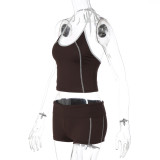 Women Print Yoga Underwear Tank Top Shorts Fitness Two Piece Set