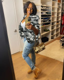 Women Casual Fashion Camouflage Print Blazer Coat