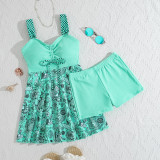 Women Summer Plus Size Halter Neck Square Leg Skirted Two-Piece Tankini Swimwear