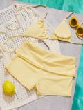 Women Holiday Solid Color Halter Neck Two-Piece Shorts Bikini Swimwear