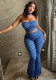 Women Trendy Polka Dot Low Back Wrap Slim Wide Leg Yoga Two-Piece Outfit Set