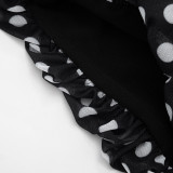Women Color Block Polka Dot Print Lace-Up Off Shoulder Top and Shorts Two Piece Set